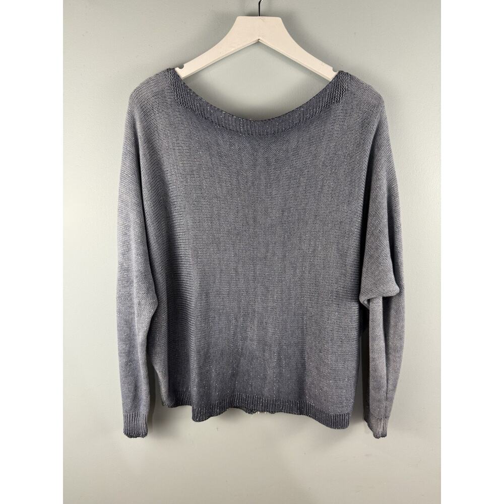 Gigi Moda‎ Womens Sweater One Size OS L XL Blue Sparkle Batwing Shimmer Zip Back